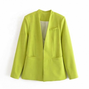 2025 Frühling und Sommer Neue Damen Casual Allround-Jacke Ohne Revers Langarm-Anzugjacke Mit Polsterung - Product Image 1