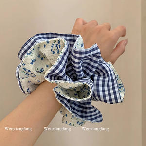 Chouchou floral à carreaux de style forêt pour femmes haut de gamme élégant <span class=keywords><strong>chignon</strong></span> corde à cheveux Style campagnard français tissu cravate à cheveux - Product Image 4