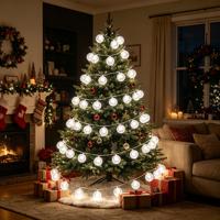 Guirlande lumineuse LED 140 cm en plastique, 10 boules disco blanches, pour mariage, anniversaire, Thanksgiving, Ramadan, Aïd