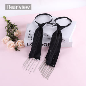 Corbata <span class=keywords><strong>de</strong></span> perlas <span class=keywords><strong>de</strong></span> acero con borlas informal transpirable hecha a mano a la moda para mujer <span class=keywords><strong>al</strong></span> por mayor versión coreana corbata perezosa sin anudar - Product Image 3