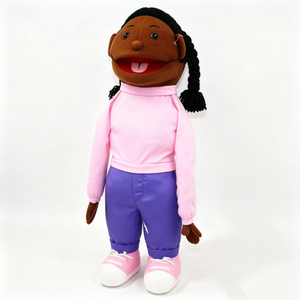 Marioneta de mano personalizada con boca móvil, marioneta de mano de peluche humana, marioneta de mano de niña negra, marioneta de mano de ventrilocuidador - Product Image 3