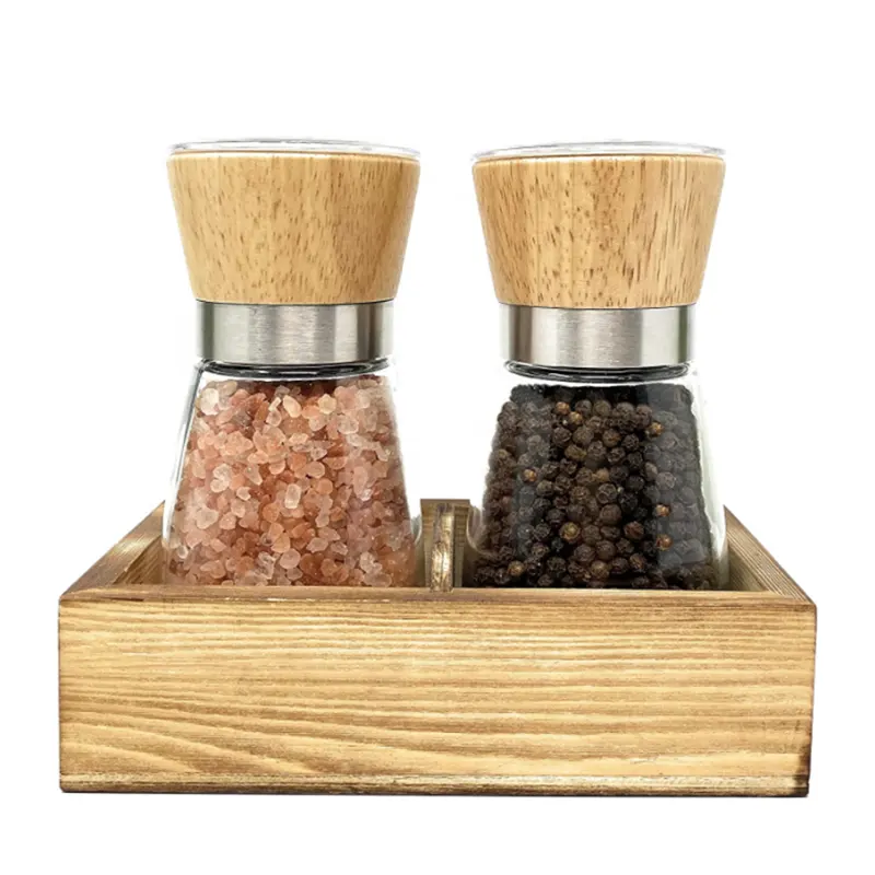 Moedor de sal e pimenta de madeira, moedor ajustável de madeira cerâmica para tempero de cozinha