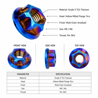 Mur baut segi enam titanium TC4 warna-warni anodized M6 M8 M12 M16, pengencang ringan untuk aksesoris modifikasi eksterior sepeda motor