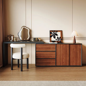 Coiffeuse moderne rétro française du milieu du siècle Tiroirs de poitrine intégrés Noyer éclairé Coin rétractable Maquillage Chambre Hôtel - Product Image 4