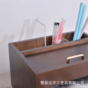 Caja de pañuelos de madera con soporte para bolígrafos, organizador de escritorio de madera maciza para almacenamiento en el baño, pañuelos extraíbles - Product Image 1