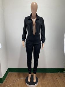 Automne 2021 femmes vêtements à manches longues <span class=keywords><strong>combinaison</strong></span> chic body <span class=keywords><strong>femme</strong></span> à la mode noir fermeture éclair avant - Product Image 3