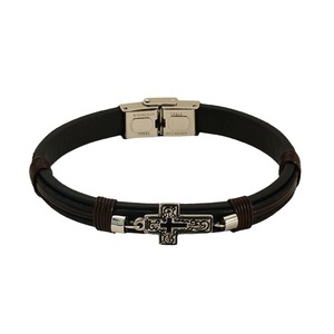 Cross Stainless Steel Leather Bracelet Men Double Layer Rope Jewelry Gift - Product Image 5