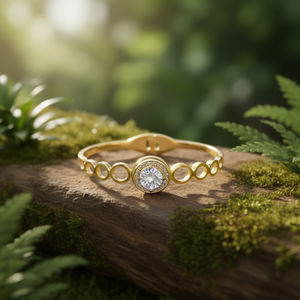 Bracelet en acier inoxydable plaqué or fin avec cristal central et motif circulaire pour femme - Product Image 3