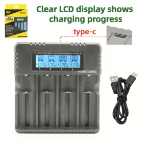 เครื่องชาร์จ<span class=keywords><strong>แบ</strong></span><span class=keywords><strong>ต</strong></span>เตอรี่ LCD <span class=keywords><strong>แบ</strong></span>บ4ช่อง USB Type C อินพุตอเนกประสงค์สำหรับ Li Ion <span class=keywords><strong>Ni</strong></span> MH AA AA AA <span class=keywords><strong>ชาร์จ</strong></span>ไฟได้เร็วอัจฉริยะ CE ROHS - Product Image 1