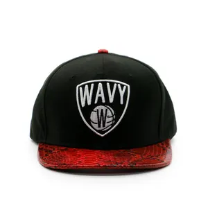 Factory wholesale custom high quality 3D embroidery snapback caps,100% acrylic Red Snake Leather flat brim snapback hats.