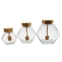 100ml 250ml 430ml Stoples Madu Kaca Heksagonal dengan Tutup Kayu