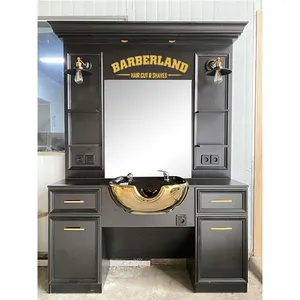 hairsalon furniture mirror station mirror with light and bowl barber shop mirror station