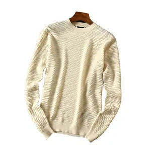 Sweater Pullover Wol Pria, Kasmir, High End, Leher Crew Longgar, Sweater Pullover Pria Liburan