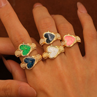 Mini bague de montre en alliage doré électroplaqué - Bague ajustable ouverte de luxe léger pour couple, forme cœur, cadeau de fiançailles, anniversaire, fête