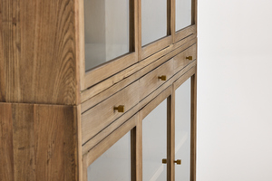 Vetrine in Vetro Moderne e Minimaliste Personalizzate, Quadrate in Legno di <span class=keywords><strong>Olmo</strong></span> Grigio Fumé, Adatte per Soggiorni - Product Image 5