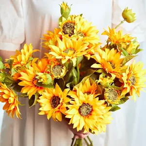 Girassol artificial amarelo laranja, flores artificiais, haste longa, decoração casamento, girassol artificial, O-X581Wholesale