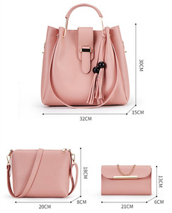 高品质女士3 pcs套装大容量手提包纯色钱包单肩斜挎包Pu皮革手提包 - Product Image 3