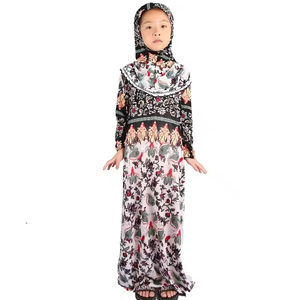 <b>Printed</b> Muslim Girl Abaya Hijabs and Dress Prayer Clothing <b>Islam</b> Kids Abaya - Product Image 2