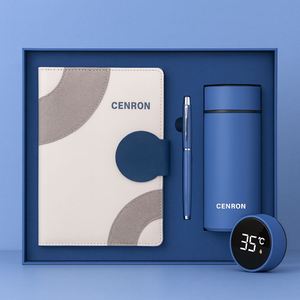 Ensemble cadeau personnalisé avec logo imprimé UV, broderie, carnet A5, stylo, bouteille, journal en cuir PU avec gourde isotherme pour promotions d'entreprise - Product Image 1