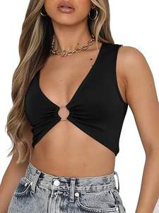 Sexy Crop <strong>Tops</strong> for Women Sleeveless Deep V Neck Workout <strong>Tops</strong> <strong>Cleavage</strong> Cropped Custom Tank <strong>Tops</strong> - Product Image 2