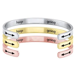 Nhà Sản Xuất Trang Sức Tùy Chỉnh Khắc Tin Nhắn Bracelet Femme Bạc Thép Không Gỉ Kim Loại Mở Cuff Bangle