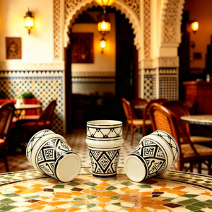Nouvel ensemble de tasses à café en céramique de style bohème vintage, léger et luxueux, d'inspiration nord-africaine, au design esthétique raffiné - Product Image 2