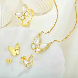 925 Sterling Pendant Necklace Ring Shell Butterfly Jewelry Set Gold White Plated Sea Shell Jewelry Silver Romantic 18k Gold 18ct