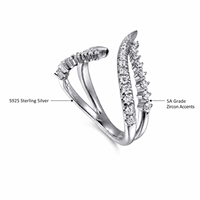 Bague ouverte asymétrique multicouche Mylove en argent sterling 925 plaqué rhodium avec micro-pavé de zircone cubique transparente, vente en gros