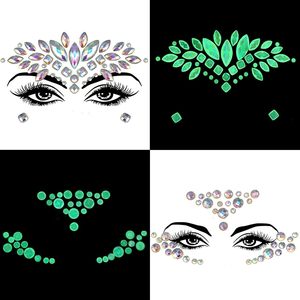 Juego de 6 piezas de gemas faciales para mujer, que brillan en la oscuridad, joyas faciales temporales, pegatinas de tatuajes faciales y corporales, maquillaje para fiestas de verano - Product Image 2