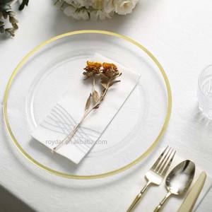 Assiettes de présentation jetables transparentes à bord doré, <span class=keywords><strong>vaisselle</strong></span> de service en <span class=keywords><strong>plastique</strong></span> pour décoration de mariage - Product Image 5