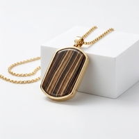 Collier pour homme en marbre veiné de bois naturel Obama, pendentif en acier inoxydable 316L avec incrustation de pierre, bijoux