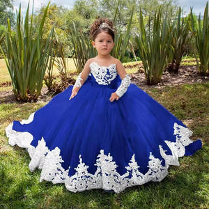 Robe <span class=keywords><strong>de</strong></span> fille é<span class=keywords><strong>l</strong></span>égante <span class=keywords><strong>de</strong></span> style européen pour fête d'enfants, train <span class=keywords><strong>de</strong></span> fleurs, mariage, 12 ans, bleu royal, grande fille, avec nœud - Product Image 1