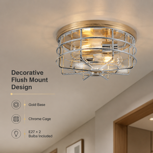 Plafonnier rond moderne en or, base en fer, E27, deux ampoules, pour chambre à coucher, couloir, entrée, hall d'entrée - Product Image 2