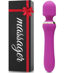 OEM ODM Factory Female Silent Rechargeable Silicone Sex Toy G Spot Stimulation 2 in 1 Magic Wand Vibrator for Vagina