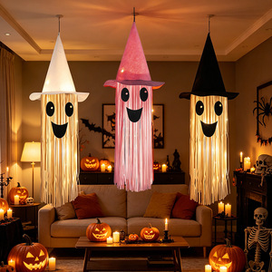Halloween Cute Ghost Decor <b>LED</b> <b>Light</b> Hanging Hat Ghost Ornament Spooky Pendant Haunted House Party Outdoor Porch <b>Tree</b> Decor - Product Image 3