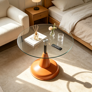 Table basse de luxe en verre trempé rond avec piétement en métal doré et base noire superposée pour salon, table centrale, mobilier d'hôtel - Product Image 4