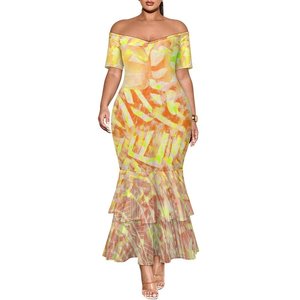 Samoan Tribal Design Femmes Robes À Manches Courtes Impression Polynésienne Vêtements Sexy et Moulant <span class=keywords><strong>Robe</strong></span> Sirène - Product Image 3
