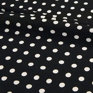 Polialgodão impresso polka dots fundo preto branco/60 "largura/vendido pelo quintal