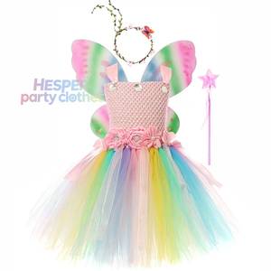 Robe de tutu arc-en-ciel pour filles HP, robe de fée aux fleurs pour enfants, costume d'ailes de papillon, robes de princesse pour enfants, vêtements de fête d'Halloween - Product Image 1