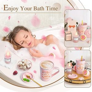 Custom Make Rose Bath Spa Get Well Soon <b>Gifts</b> with <b>Pink</b> Coffee Cup Gold Spoon Rose Scented Candle Birthday <b>Gift</b> Set for Women - Product Image 3
