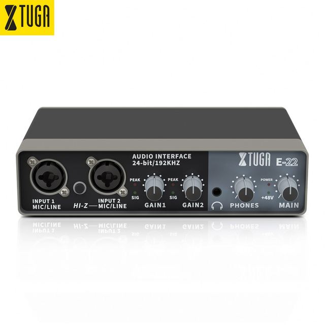 XTUGA E22 Portable External Metal+ABS USB Audio Interface 2 in 2 Out with Gift Box for Recording Studio & Live Use