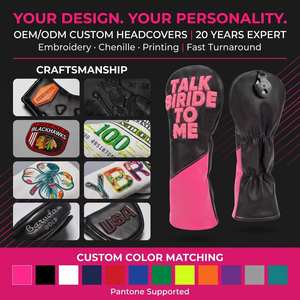 Lot de housses de tête de club de golf personnalisées avec logo, en cuir PU brodé, pour Driver, Fairway, Hybride, Putter - Fabrication OEM - Product Image 1