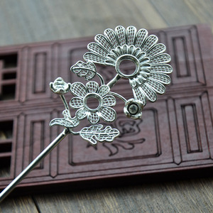 Épingle à cheveux en cuivre pur plaqué or, 195 mm, filigrane fait main, motif tournesol, style dynastie Ming, accessoire de mariage - Product Image 4