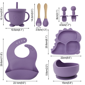 Juego de Alimentación para Bebés de Silicona Ecológica de 9 Colores con Plato, Tazón, Cuchara y Babero con Succión - Product Image 2
