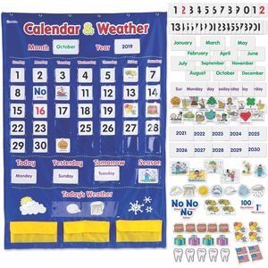 Tabla de bolsillo de calendario y clima Learning Resources, 30.834W x 44.34H, herramienta de gestión del tiempo para el aula, de vinilo - Product Image 2