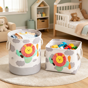 Cesta <span class=keywords><strong>de</strong></span> Almacenamiento <span class=keywords><strong>de</strong></span> Algodón y Lino con Diseño <span class=keywords><strong>de</strong></span> León <span class=keywords><strong>de</strong></span> Dibujos Animados para Niños, con Asas, Redonda y Rectangular, para Guardar Juguetes y Ropa en la Habitación Infantil - Product Image 2
