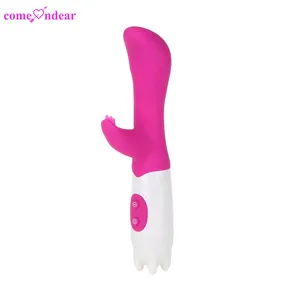 Logo Kustom OEM ODM Panas Dewasa G Spot Klitoris Tahan Air Merah Muda Ganda Dildo Vibrator Mainan Seksi untuk Wanita