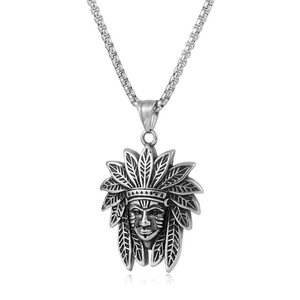 Collar con colgante de acero y titanio estilo jefe indio yunnique para hombre, cadena de 60cm, diseño de cara, joyería de moda - Product Image 1