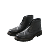 Sepatu Boots Kulit Asli Gaya Brogue Vintage Kasual Anti Air dengan Tali, Sol Karet Penambah Tinggi, dan Midsole EVA
