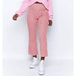 Oem produttore personalizzato di alta qualità Casual vita alta <span class=keywords><strong>rosso</strong></span> a quadri stampati pantaloni a sigaretta dritti per le donne - Product Image 1